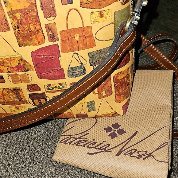 Patricia Nash Leather Multicolor Crossbody Bag With Playful Handbag Print. - Picture 15 of 16